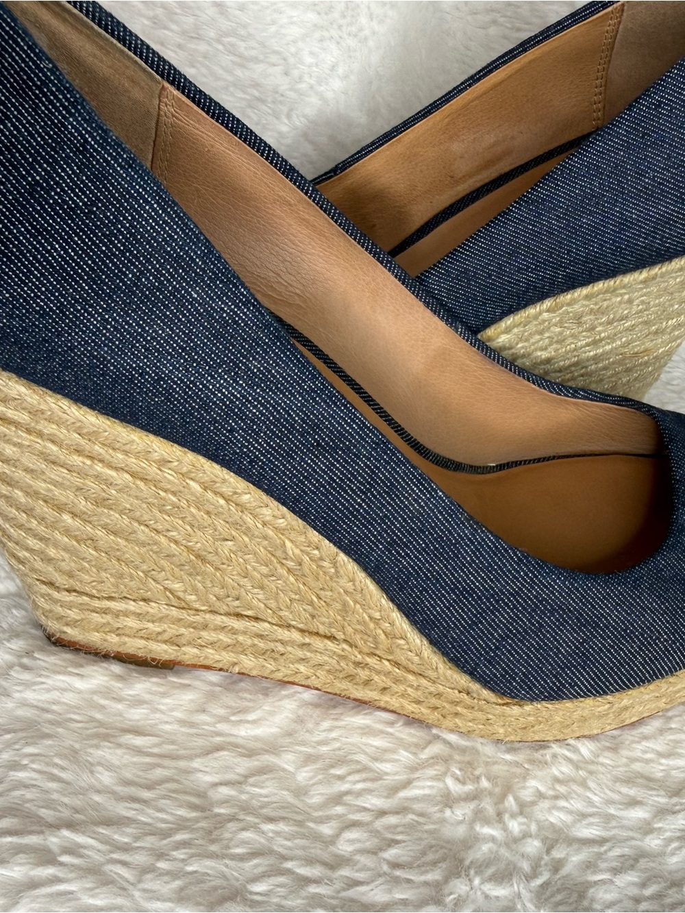 Coach Denim Peep-Toe Espadrille Wedge in Navy - Picture 3 of 10